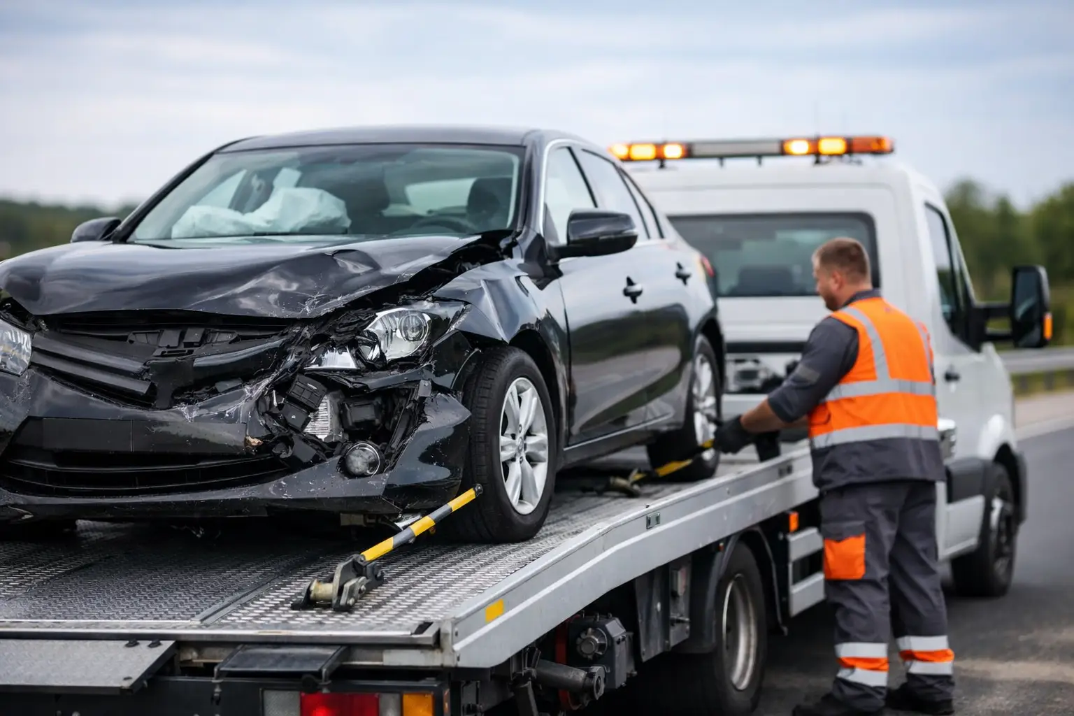 Transport auto pe platformă avariată corect