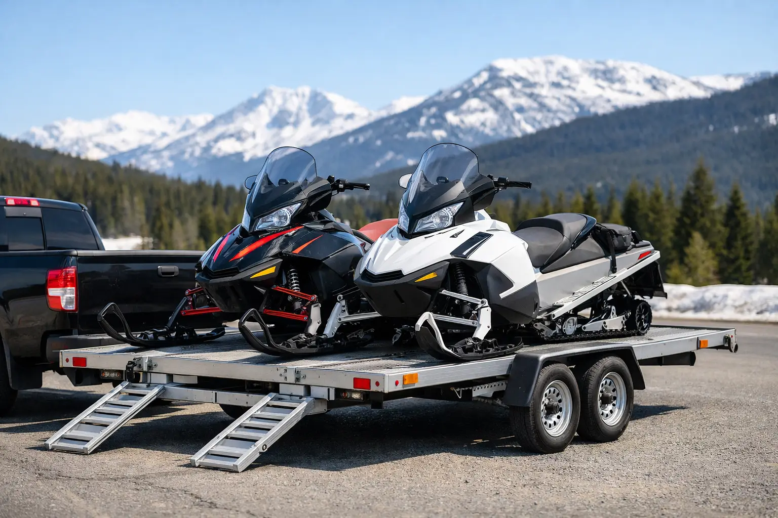 Transport snowmobil pe platformă, fără riscuri