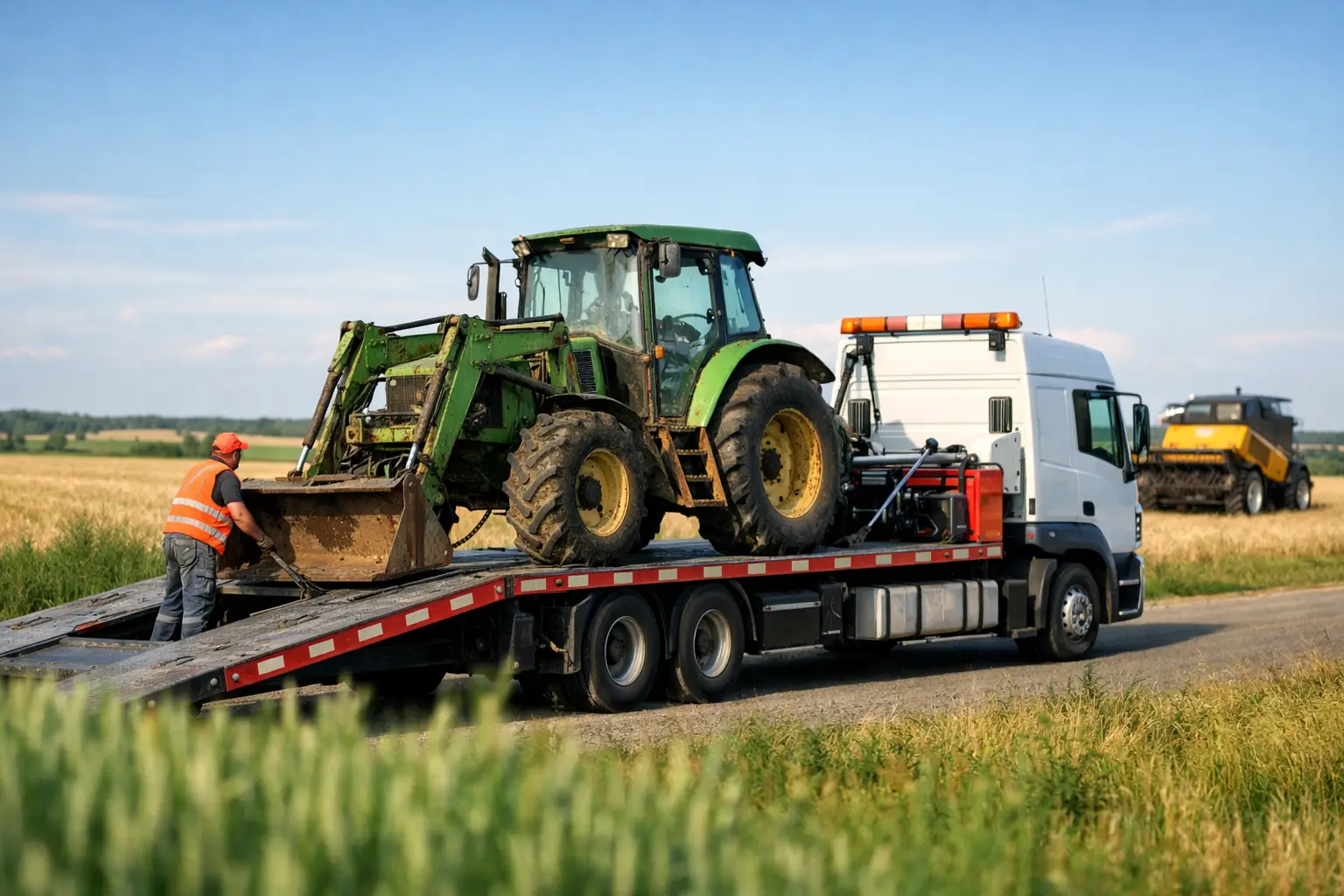 Exemplu de transport pentru utilaj agricol defect